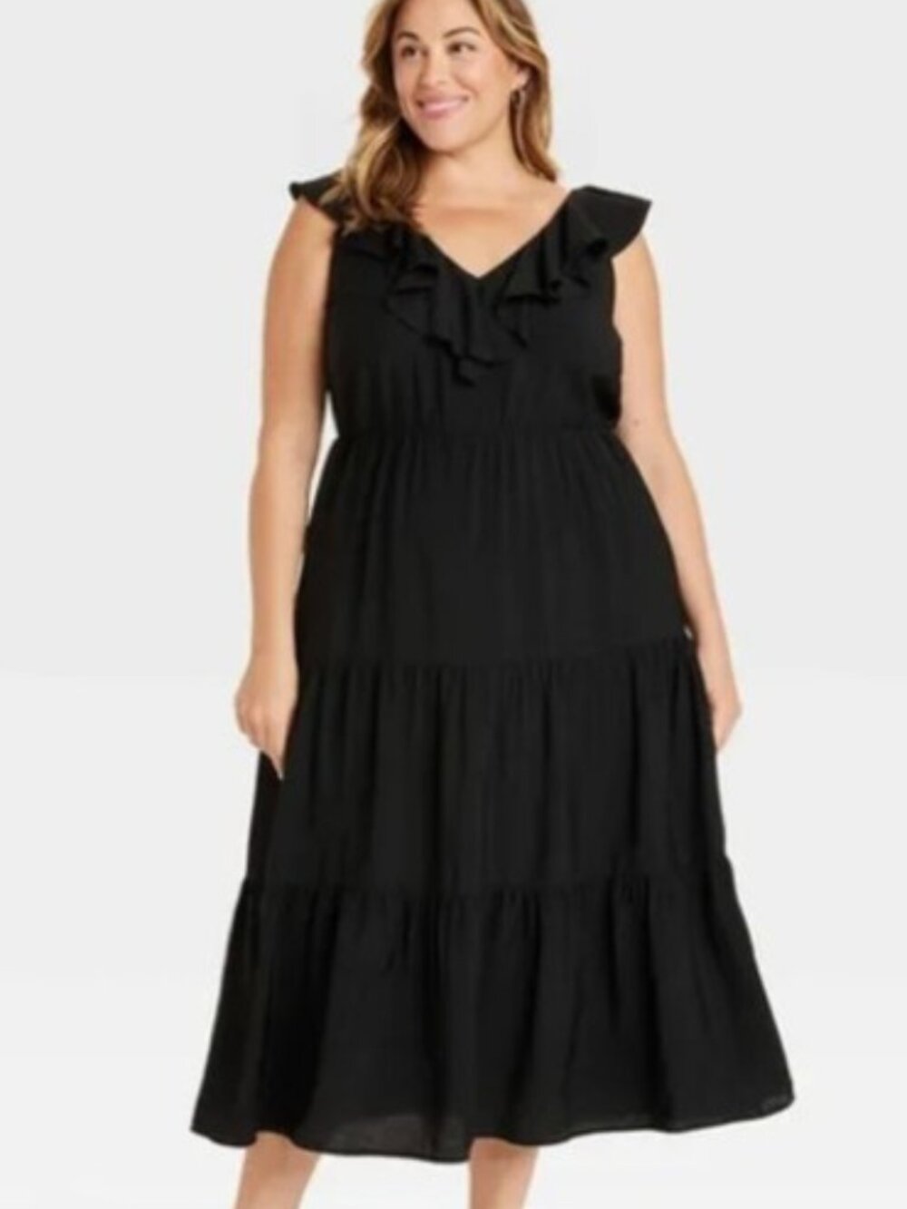 Ava & Viv Black Ruffle Tiered Maxi Dress